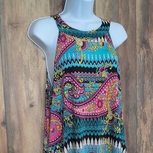 R Rouge Vibrant Paisley Midi Sleeveless Dress XL                      V259